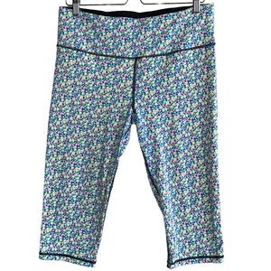 Victorias Secret Sports Floral Cropped Leggings Size L Lime Green Pink Flowers